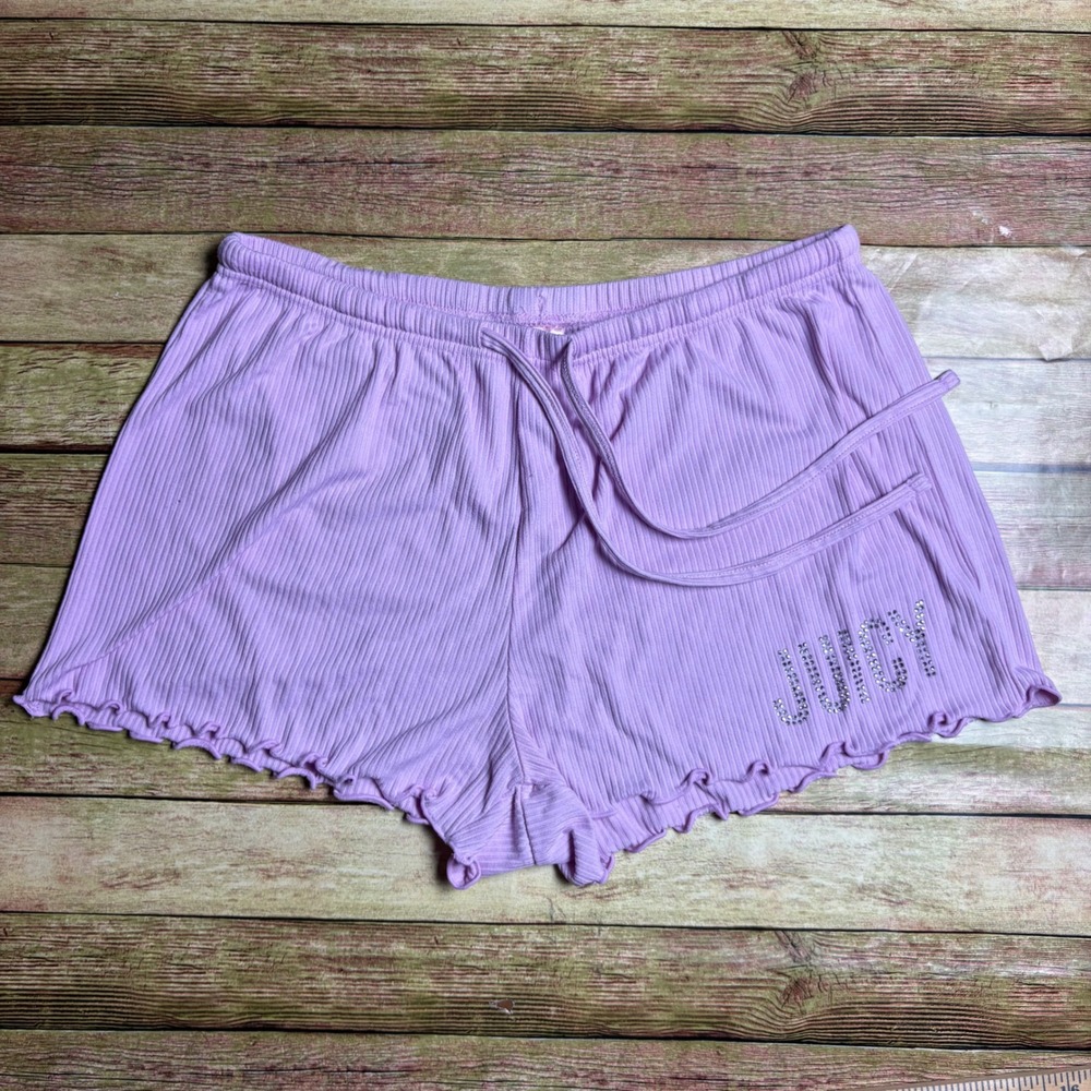 Y2K McBling Barbie core Juicy Couture purple pink ribbed lounge shorts